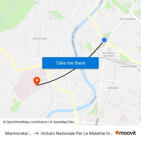 Marmorata/Caio Cestio to Istituto Nazionale Per Le Malattie Infettive ""Lazzaro Spallanzani"" map