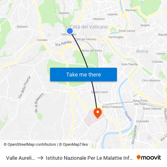Valle Aurelia (Ma - Fl3) to Istituto Nazionale Per Le Malattie Infettive ""Lazzaro Spallanzani"" map