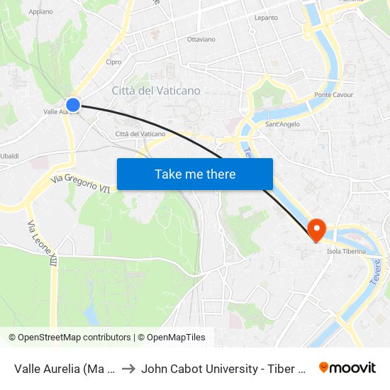 Valle Aurelia (Ma - Fl3) to John Cabot University - Tiber Campus map