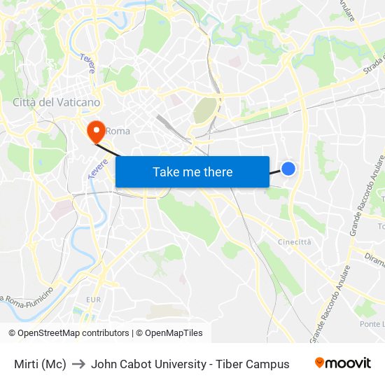 Mirti (Mc) to John Cabot University - Tiber Campus map