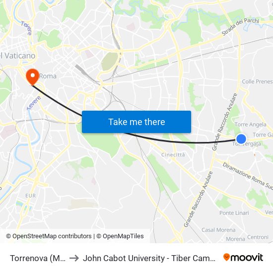 Torrenova (Mc) to John Cabot University - Tiber Campus map