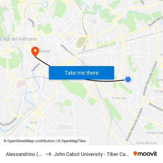 Alessandrino (Mc) to John Cabot University - Tiber Campus map