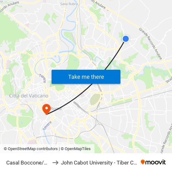 Casal Boccone/Ojetti to John Cabot University - Tiber Campus map