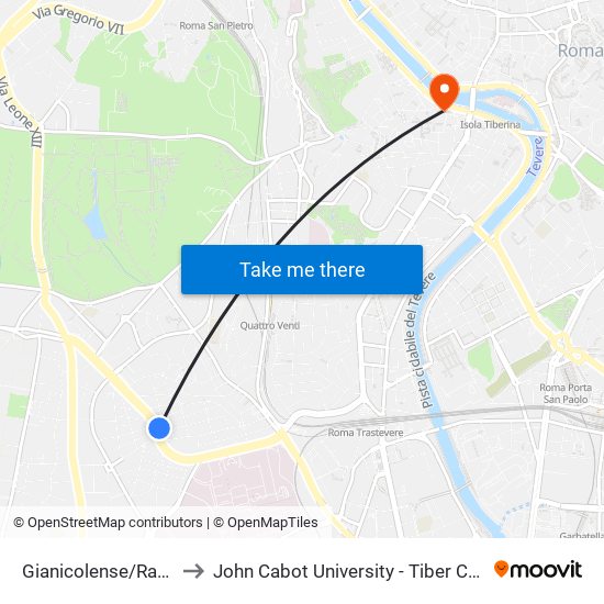 Gianicolense/Ravizza to John Cabot University - Tiber Campus map
