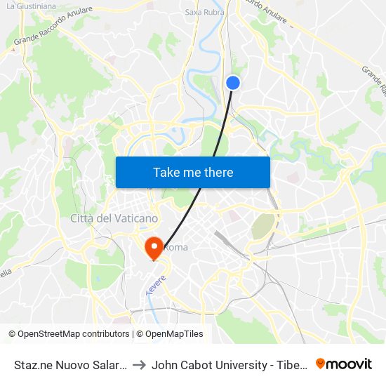 Staz.ne Nuovo Salario (Fl1) to John Cabot University - Tiber Campus map