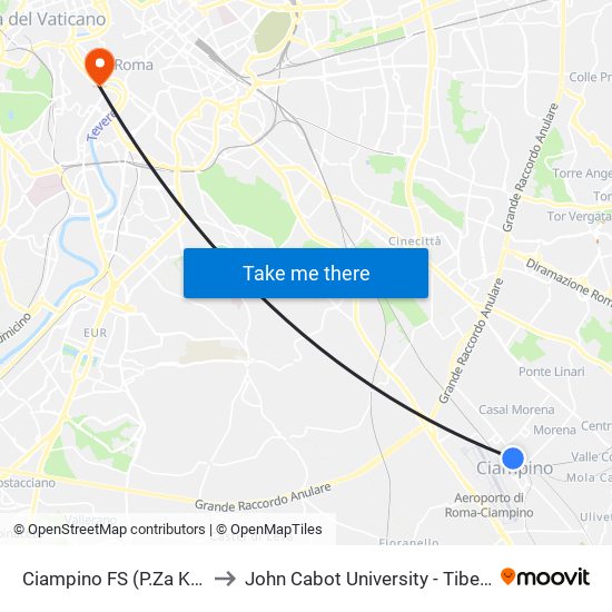 Ciampino FS (P.Za Kennedy) to John Cabot University - Tiber Campus map