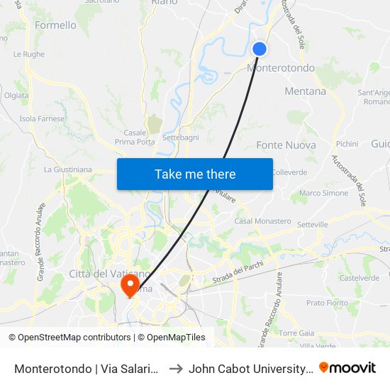 Monterotondo | Via Salaria (Zona Industriale) to John Cabot University - Tiber Campus map