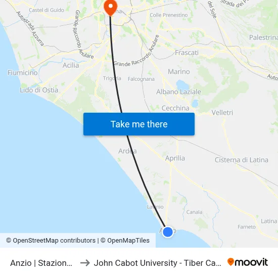 Anzio | Railway Station to John Cabot University - Tiber Campus map