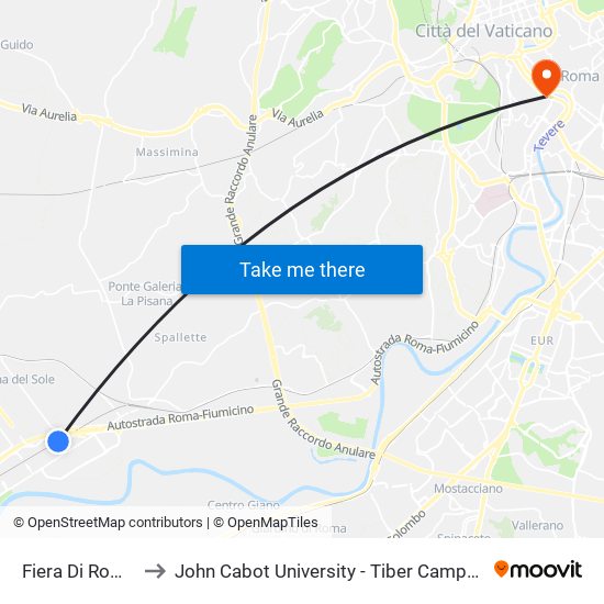 Fiera Di Roma to John Cabot University - Tiber Campus map