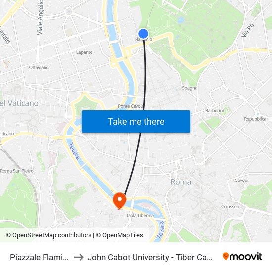 Piazzale Flaminio to John Cabot University - Tiber Campus map