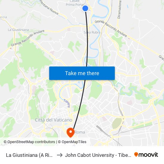 La Giustiniana (A Richiesta) to John Cabot University - Tiber Campus map