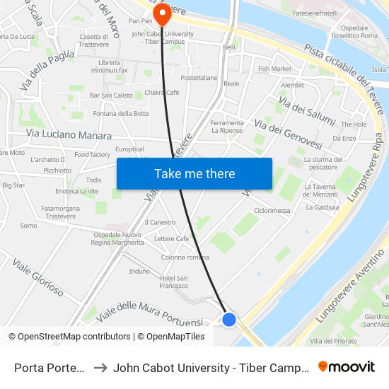 Porta Portese to John Cabot University - Tiber Campus map