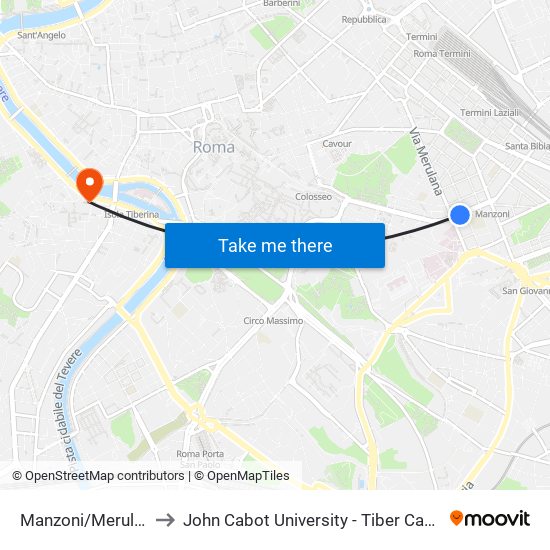 Manzoni/Merulana to John Cabot University - Tiber Campus map