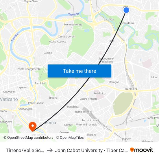 Tirreno/Valle Scrivia to John Cabot University - Tiber Campus map