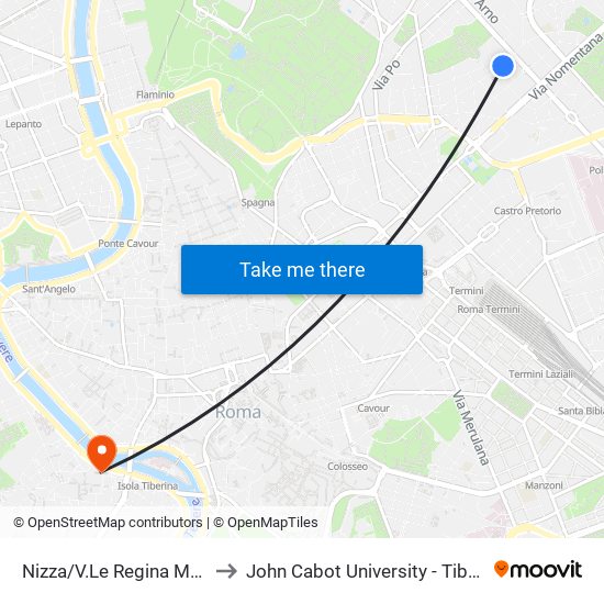 Nizza/V.Le Regina Margherita to John Cabot University - Tiber Campus map