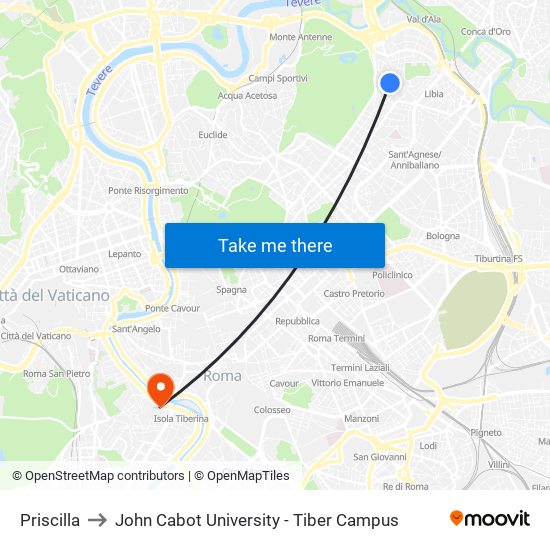 Priscilla to John Cabot University - Tiber Campus map