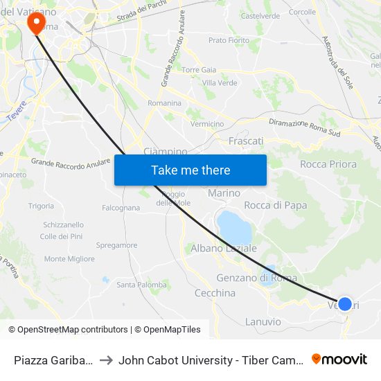 Piazza Garibaldi to John Cabot University - Tiber Campus map