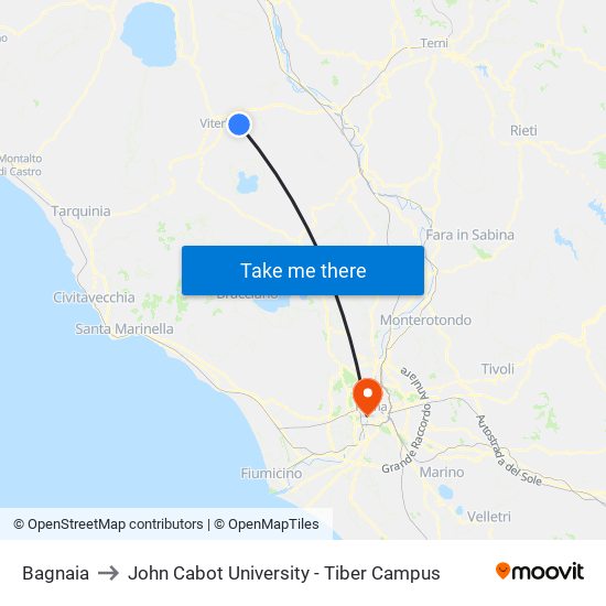 Bagnaia to John Cabot University - Tiber Campus map