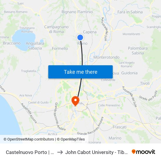 Castelnuovo Porto | Stazione to John Cabot University - Tiber Campus map