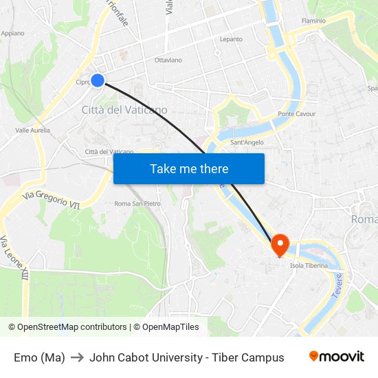 Emo (Ma) to John Cabot University - Tiber Campus map