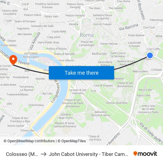 Colosseo (Mb) to John Cabot University - Tiber Campus map