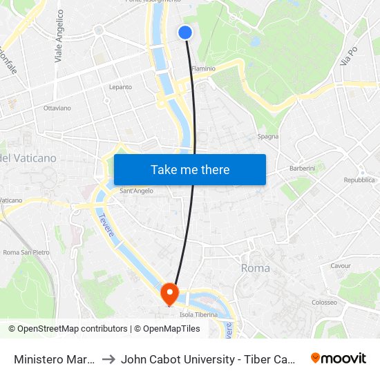 Ministero Marina to John Cabot University - Tiber Campus map