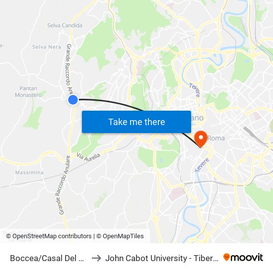Boccea/Casal Del Marmo to John Cabot University - Tiber Campus map