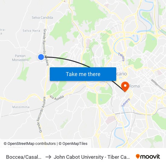 Boccea/Casalotti to John Cabot University - Tiber Campus map