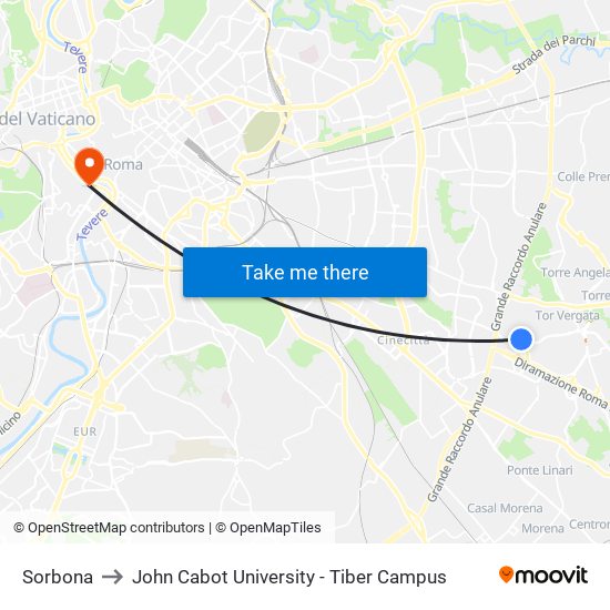 Sorbona to John Cabot University - Tiber Campus map