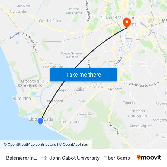 Baleniere/Inps to John Cabot University - Tiber Campus map