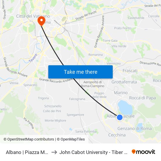 Albano | Piazza Mazzini to John Cabot University - Tiber Campus map