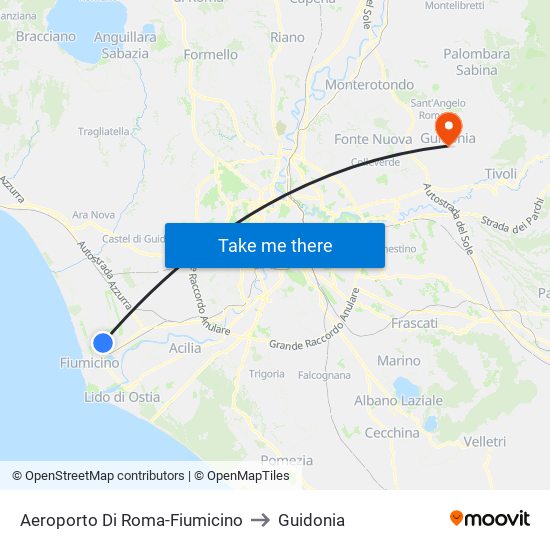 Aeroporto Di Roma-Fiumicino to Guidonia map