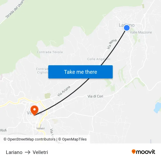 Lariano to Velletri map