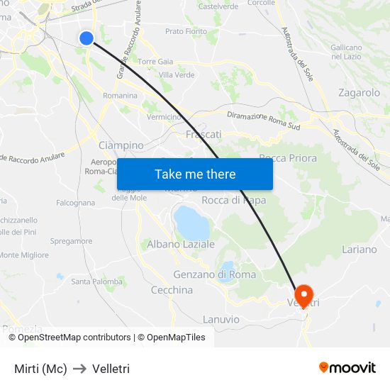 Mirti (Mc) to Velletri map