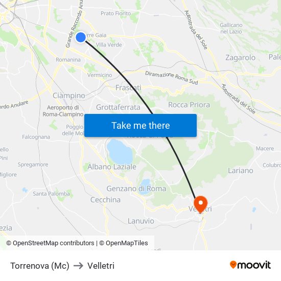 Torrenova (Mc) to Velletri map
