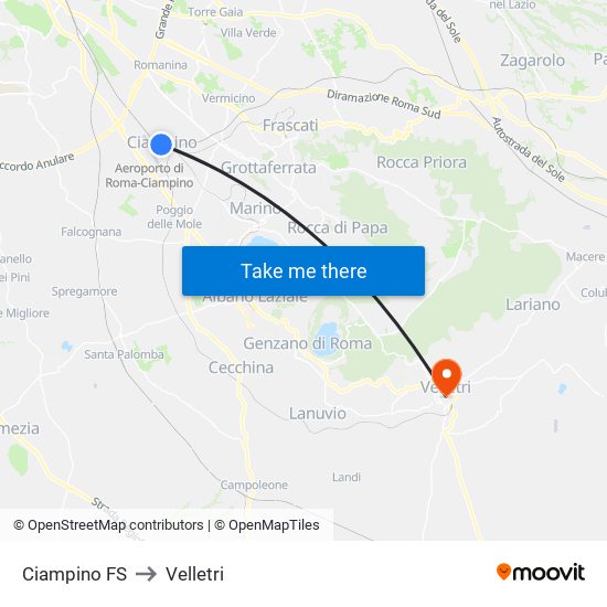 Ciampino FS to Velletri map