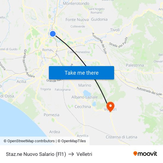 Staz.ne Nuovo Salario (Fl1) to Velletri map