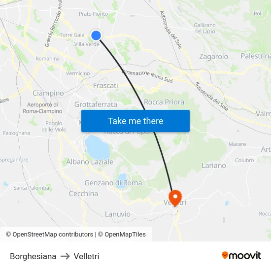 Borghesiana to Velletri map