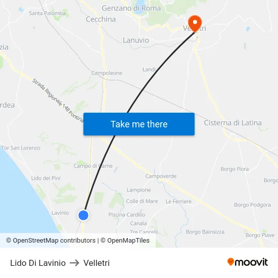 Lido Di Lavinio to Velletri map