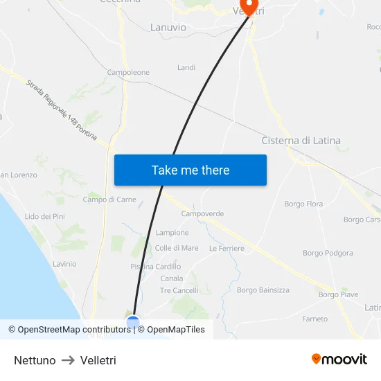 Nettuno to Velletri map