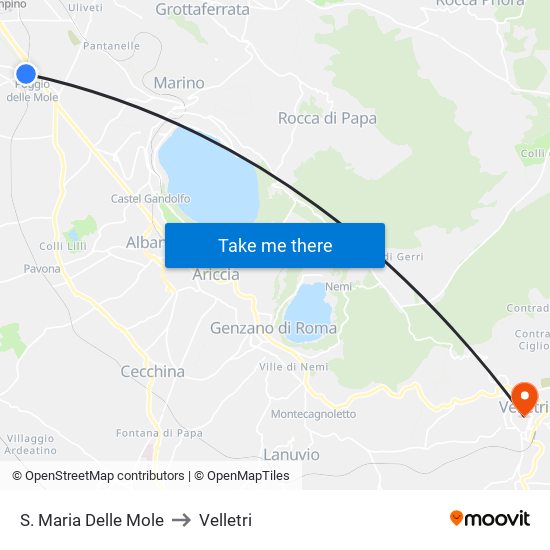 S. Maria Delle Mole to Velletri map