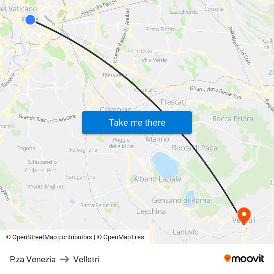 P.za Venezia to Velletri map