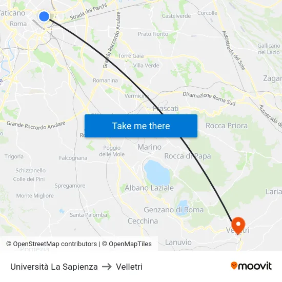 Università  La Sapienza to Velletri map