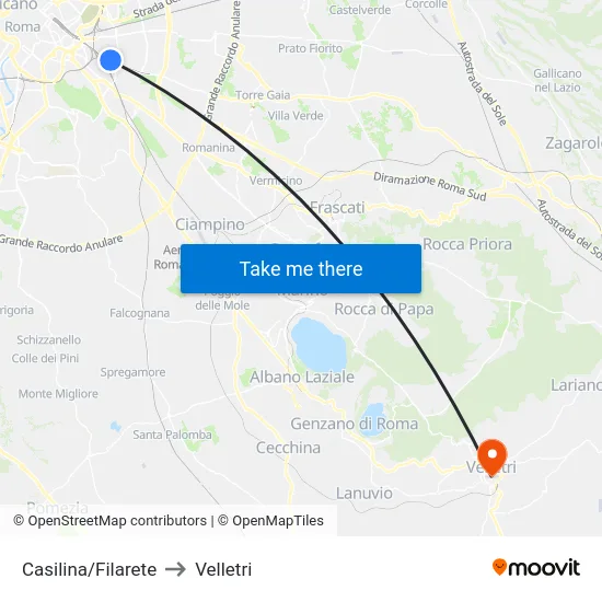 Casilina/Filarete to Velletri map