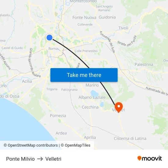 Ponte Milvio to Velletri map