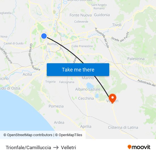 Trionfale/Camilluccia to Velletri map