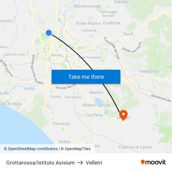 Grottarossa/Istituto Asisium to Velletri map