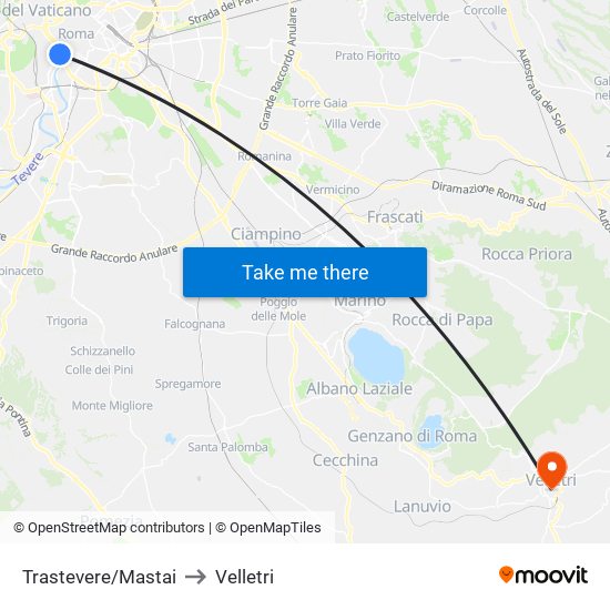 Trastevere/Mastai to Velletri map