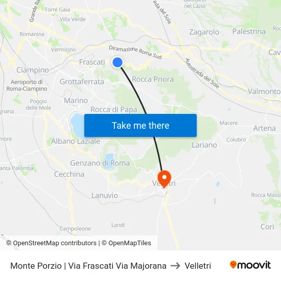 Monte Porzio | Via Frascati Via Majorana to Velletri map