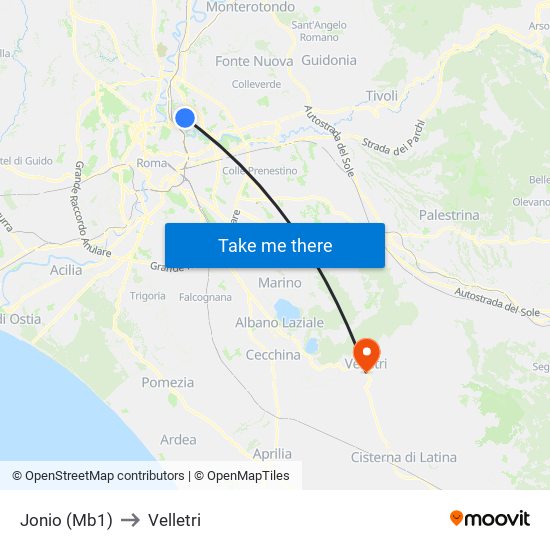 Jonio (Mb1) to Velletri map